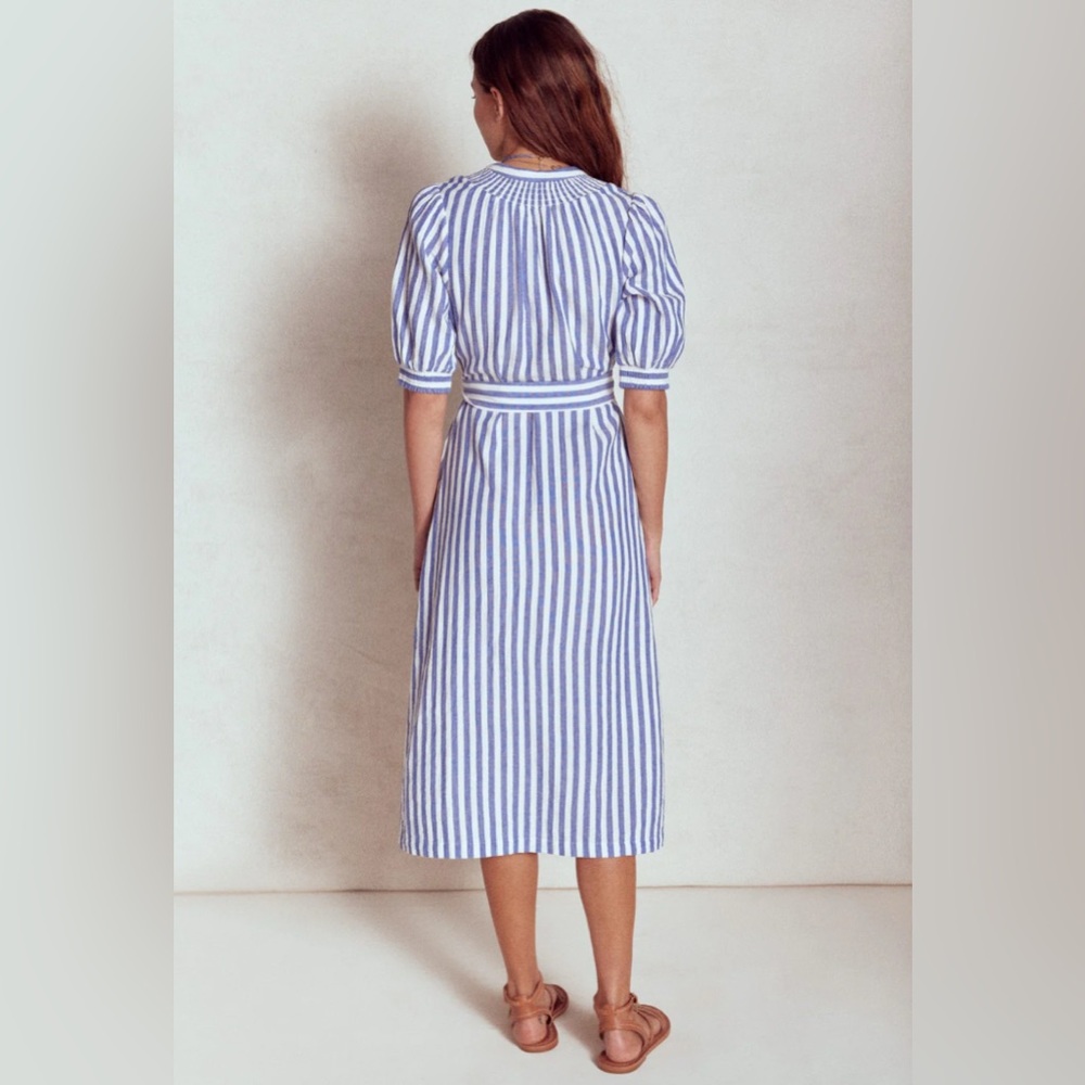 NWT Boden Ada Double Cloth Midi Dress Size 2 Blue White Stripe Coastal Preppy - Picture 5 of 16